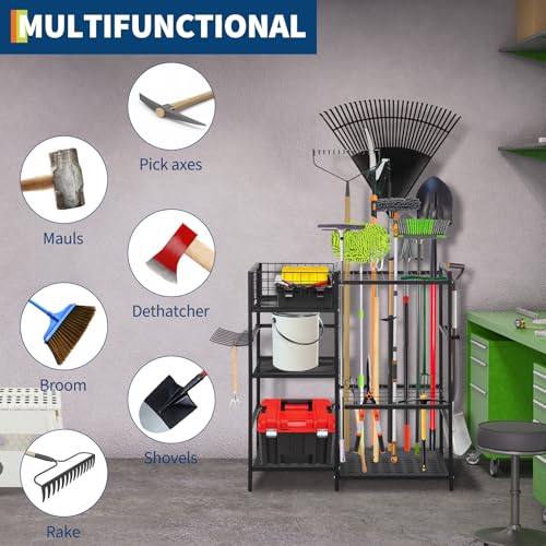Garden Tool Organizer With Basket,3 Tier Yard Storage Rack - Image 6