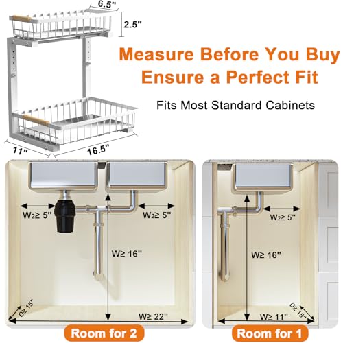 Under Sink Organizer, White 2 Pack Height Adjustable - Image 3
