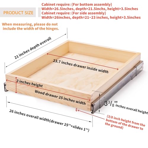 26''W x 21''D x 3''H Pull Out Cabinet Drawer Soft Close - Image 4