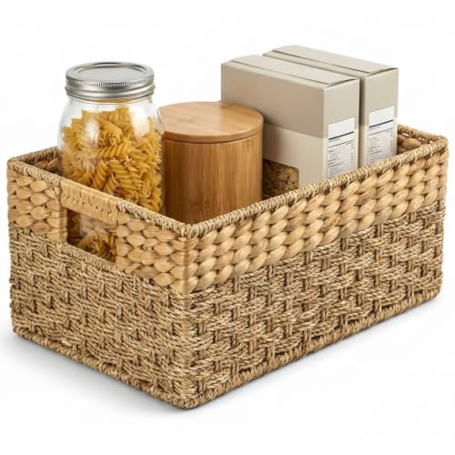 Large Wicker Storage Basket with Handles, Seagrass Hyacinth - Image 2