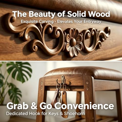 Solid Wood Shoe Rack Bench with Flip-Top Storage Padded - Image 5