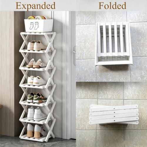 8 Tier Foldable Shoe Rack, Bamboo Vertical Shoe Organizer Tall - Image 6