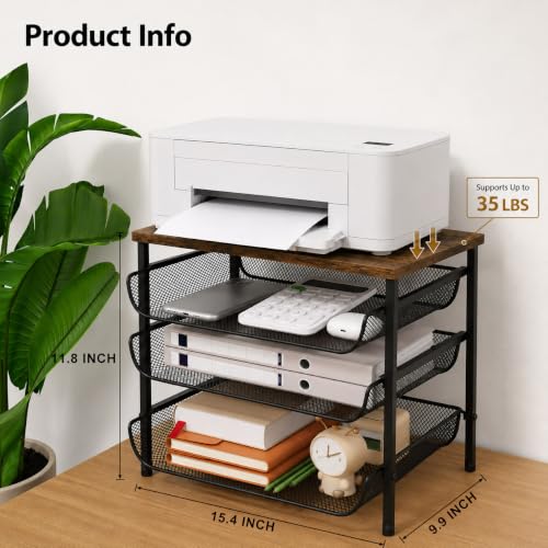 4-Tier Printer Stand with Storage for Desk, Wood Table Top - Image 6