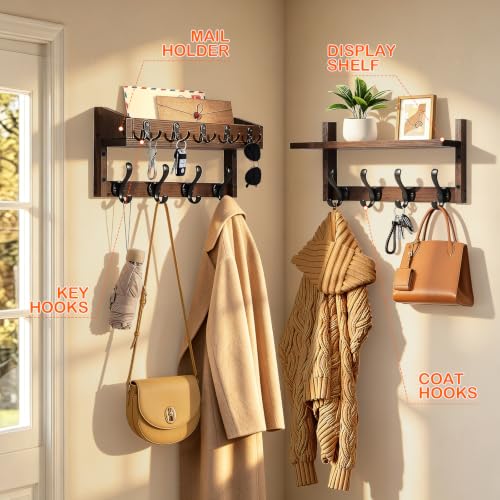 33.86" Wall Mounted Coat Rack with Shelf, 13 Hooks Pre-Assembled - Image 5