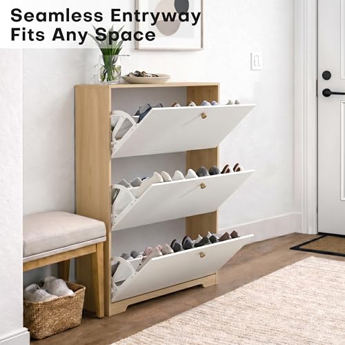 Nicetree Shoe Storage Cabinet with 3 Flip Drawer, Narrow - Image 5