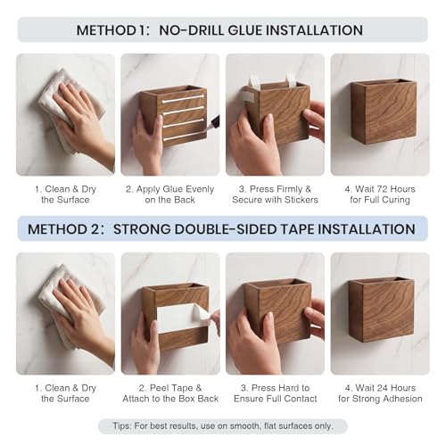 Remote Holder Hole-Free, Self-Adhesive Storage Wooden Box Small - Image 8