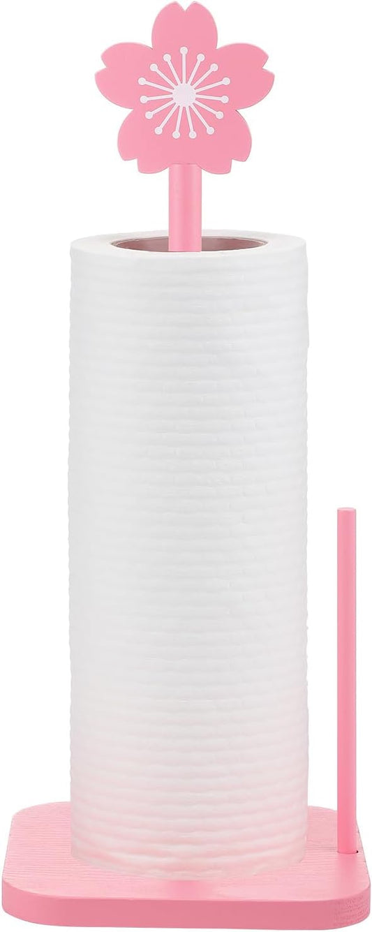 Leinuosen Pink Cherry Blossoms Paper Towel Holder Cute Bow Wooden Paper Towel Holder Pink Bathroom Countertop Accessories Kitchen Roll Stand Organizer Standing Apartment Decor Housewarming Gift