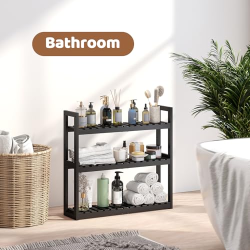 Bathroom Shelf Bamboo Organizer Rack Adjustable 3-Tier - Image 5