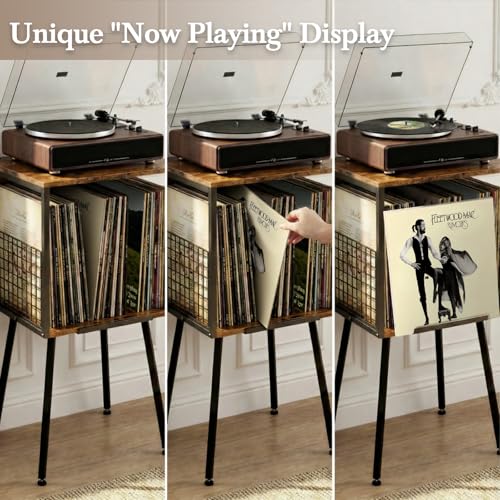 Record Player Stand with Storage Holds 100+ Vinyl Records - Image 5
