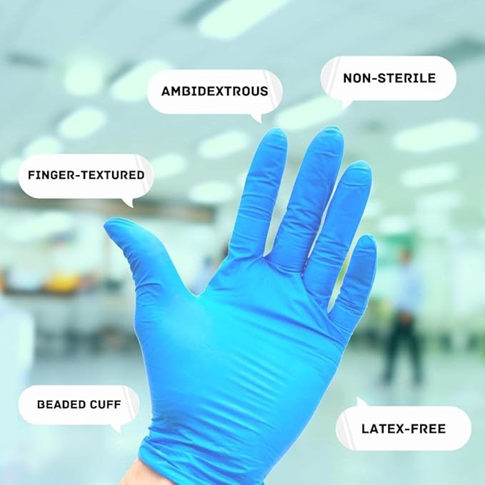 PackagingSuppliesByMail PSBM Black Nitrile Disposable Gloves, 1000 Count, Textured Fingertips, Latex and Powder Free