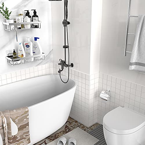 Moforoco Shower Caddy Shelf Organizer Rack, Self Adhesive Black - Image 7