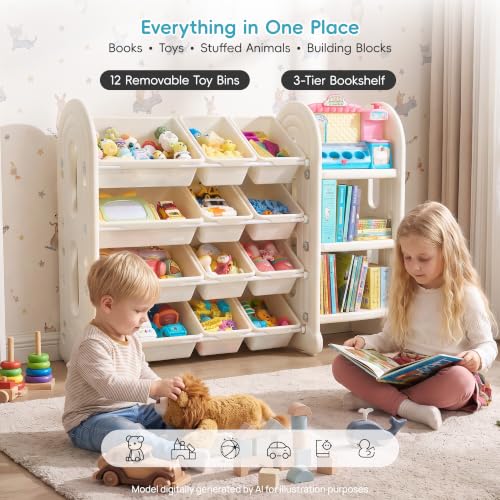 Vtopmart Kids Toy Storage Organizer with Bookshelf for Playroom - Image 4