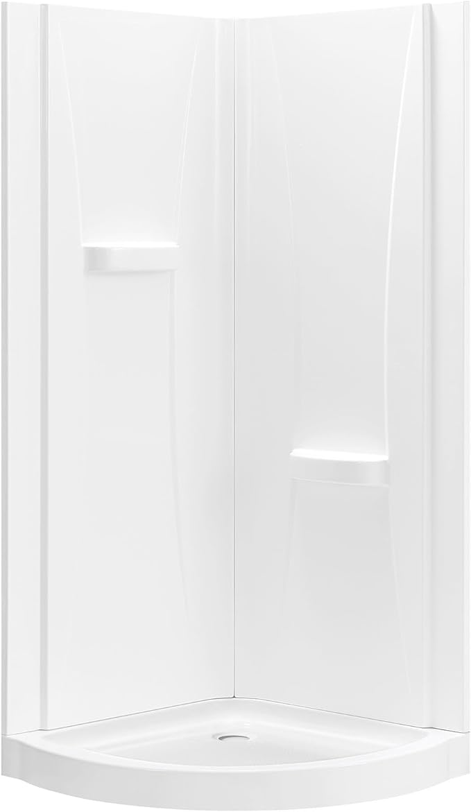 OVE Decors Breeze 34 in. Corner Shower Frosted Sliding Door with Base in Black