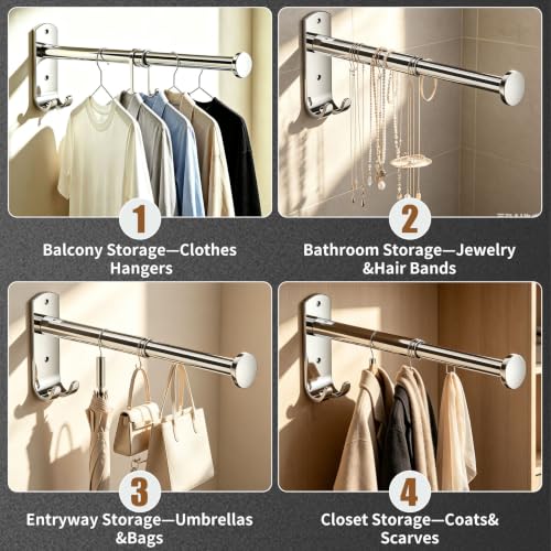 2 PACK Wall Mounted Clothes Drying Rack Pull Out Valet Rod - Image 6
