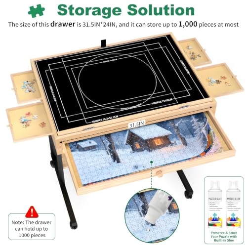 Wooden Puzzle Table with Drawers, 1500 Piece Puzzles - Image 6