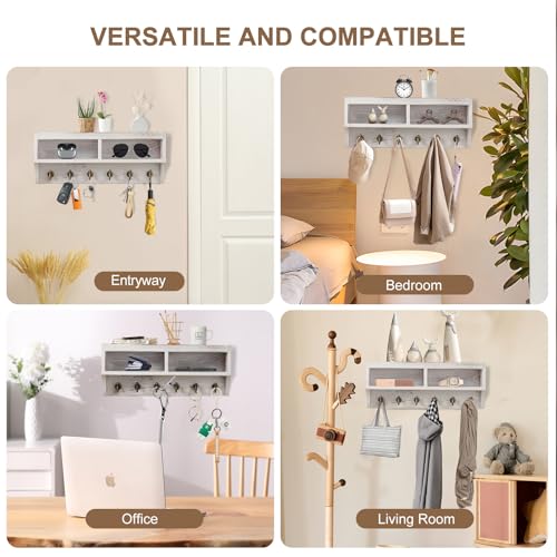 Key Holder Wall Mount with Mail Organizer, 6 Hooks & Shelf, White - Image 6