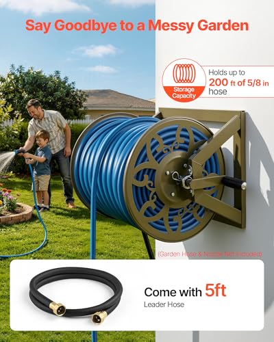 VEVOR Wall Mounted Garden Hose Reel, Holds 200 ft of 5/8" Hose - Image 5
