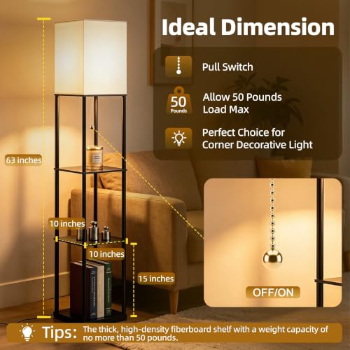 Floor Lamp with Shelves for Living Room, 3-Tier Corner Shelf Lamp - Image 3