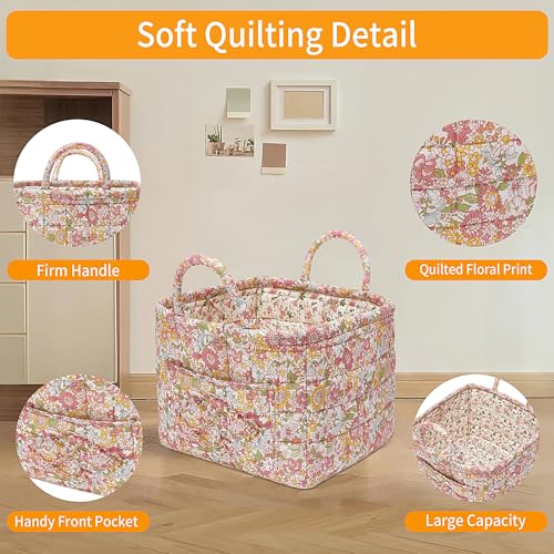 Quilted Fabric Storage Baskets with Handles, Boho Floral - Image 7