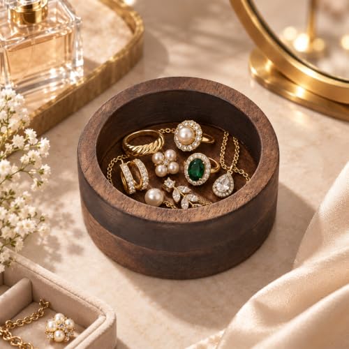 Ring Holder for Men Walnut Wood Ring Tray Round Wooden Jewelry - Image 8
