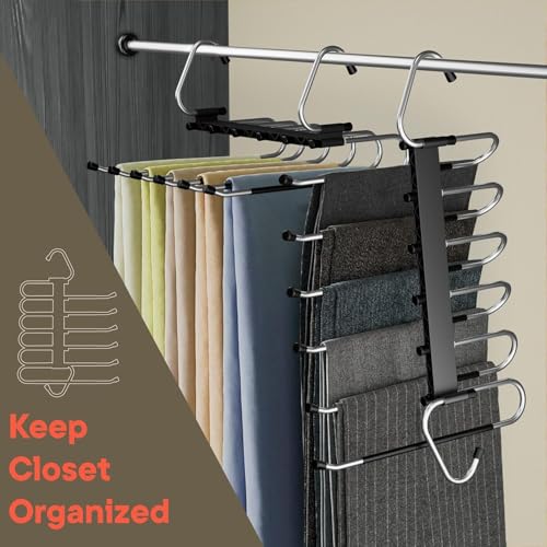 Black Space Saving Pants Hangers 1 Pack, 6 Layer Jeans - Image 7