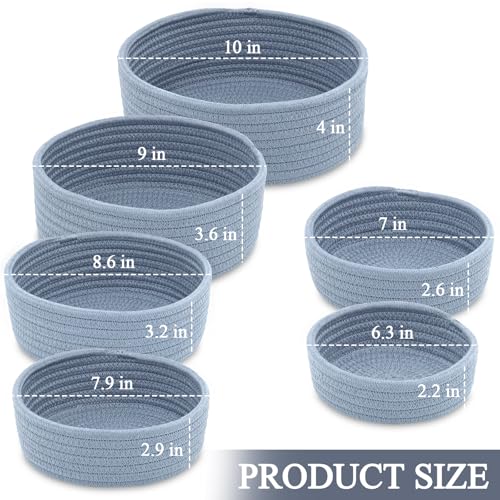 Small Shelf Storage Baskets for Organizing, 6 Pack Round Cotton - Image 3