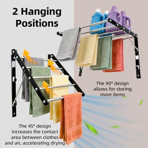 Wall Mounted Drying Rack 13-23", Retractable Space Saving, Black - Image 4
