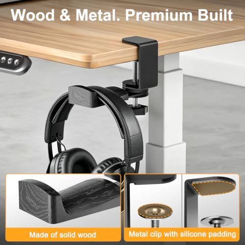 Solid Wood Metal Headphone Stand with Clamp-On Hook for Desk - Image 5