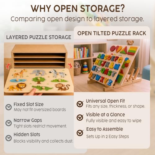 Wooden puzzle rack with a 60° tilt & wide spacing fits - Image 7