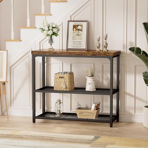 Besiost 32" Industrial Console Table with 3-Tier Storage, Rustic - Image 6