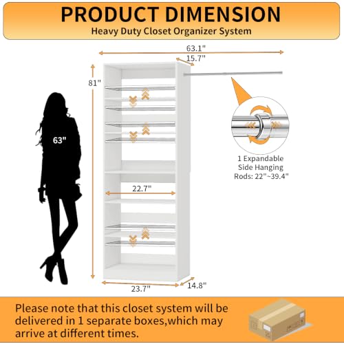 Closet System with 6 Shelves, 2-5FT Closet Organizer System Extra - Image 3