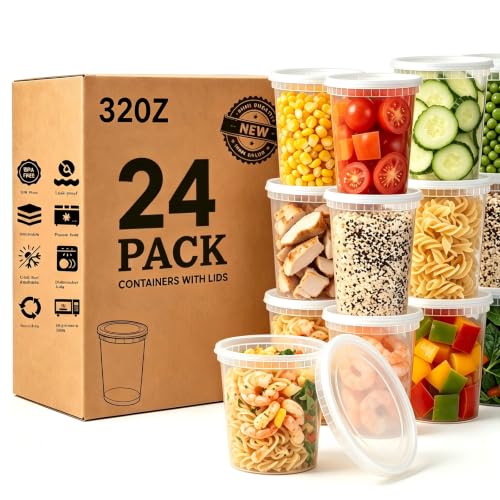 32oz Plastic Deli Containers with Lids 24 Sets Food/Soup Storage - Image 2