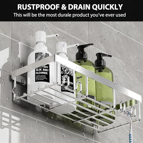 Moforoco Shower Caddy Shelf Organizer Rack, Self Adhesive Black - Image 4