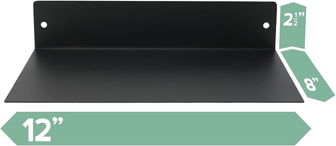 Floating Wall Shelf — 8×12" Industrial Steel, Black