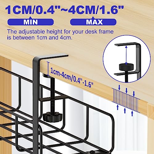 Under Desk Cable Management Tray No Drill Steel Tray Black - Image 5
