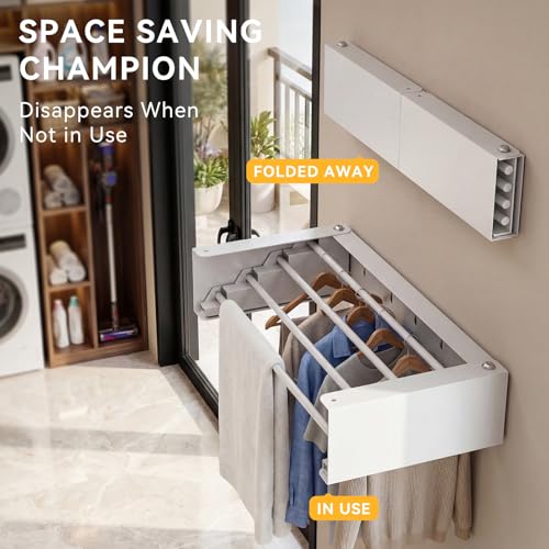 Wall Mounted Drying Rack, 23.6" Retractable Clothes Drying Rack - Image 3