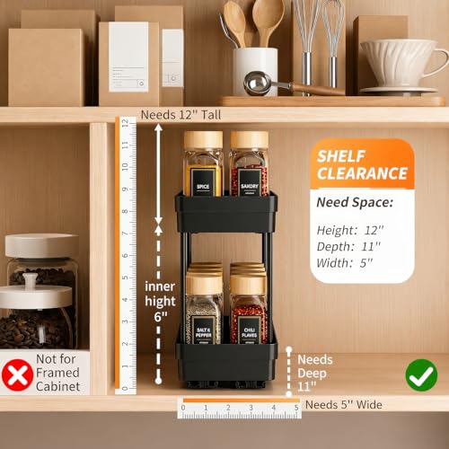 Pull Out Spice Rack, 3 Pack 2-Tier Cabinet Organizer, Black - Image 3