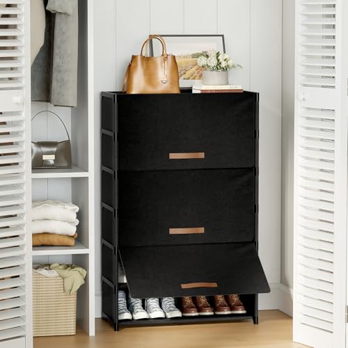 7 Tier Shoe Cabinet with Door, 28-Pair Storage, Black - Image 3
