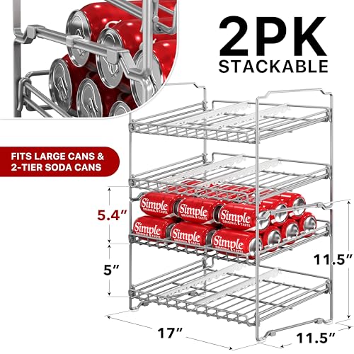 Simple Houseware 2 Tier Stackable Can Rack, Silver, 2 Pack - Image 3