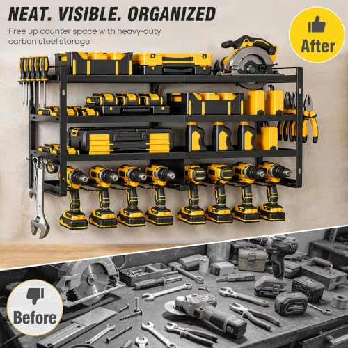 VECELO 4 Tier Power Tool Organizer Wall Mount, Metal Storage Rack - Image 7