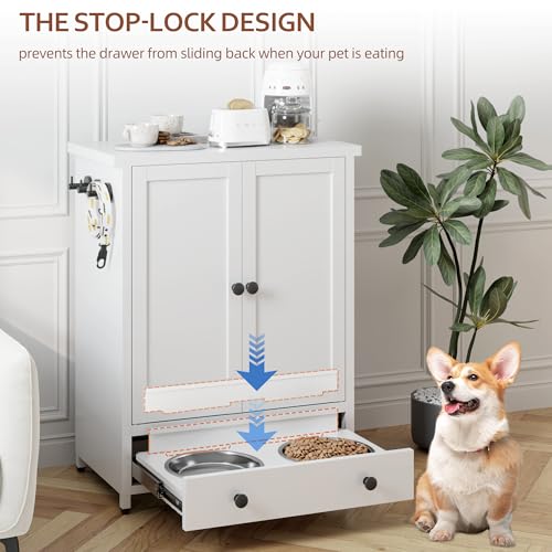 Dog Feeding Station with Storage, Metal Dog Food Storage Cabinet - Image 4