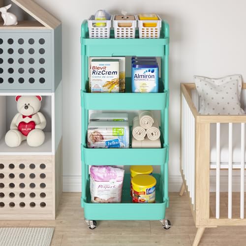 Calmootey 4-Tier Utility Cart with Drawer & Wheels | Home Organization - Image 5