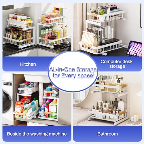 ADBIU 2-Tier Pull-Out Under Sink Organizer, 2-Pack, Large, White - Image 6
