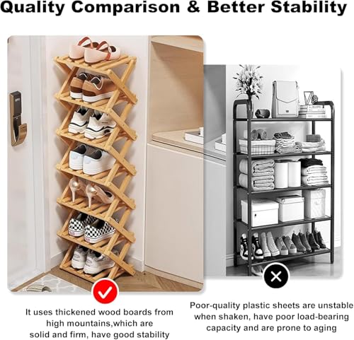YYW Bamboo Shoe Rack, Foldable Vertical Free Standing Shoe - Image 7