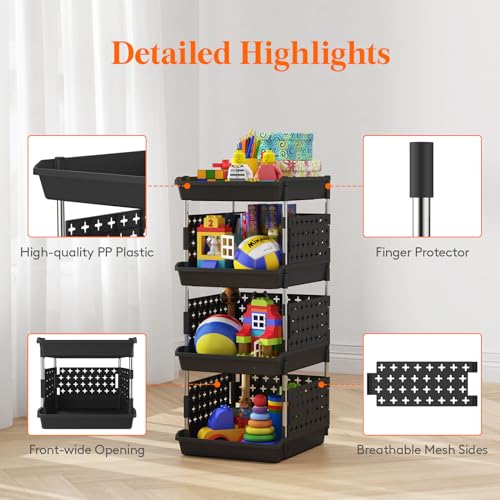 Lifewit 4 Tier Plastic Stackable Storage Baskets | Home Organization - Image 7