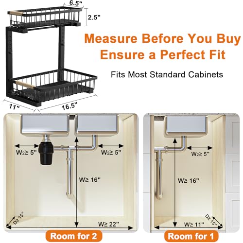 Under Sink Organizer, Adjustable 2 Tier Pull Out Kitchen Bathroom - Image 3