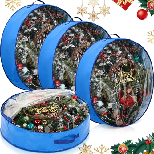 Aliceset 4 Pack Wreath Storage Bags, 24 x 24 x 7.8 Inch, Blue - Image 2