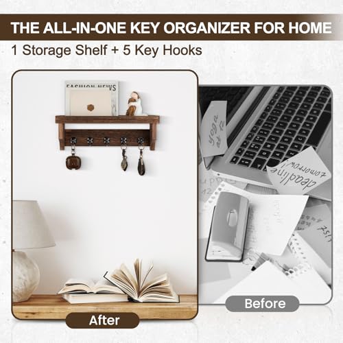 Key and Mail Holder Wall Mount, Mail Organizer with 5 Key Hooks - Image 7