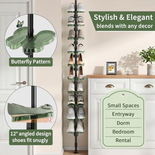 10-Tier Tension Pole Vertical Shoe Rack Tall Narrow - Image 6
