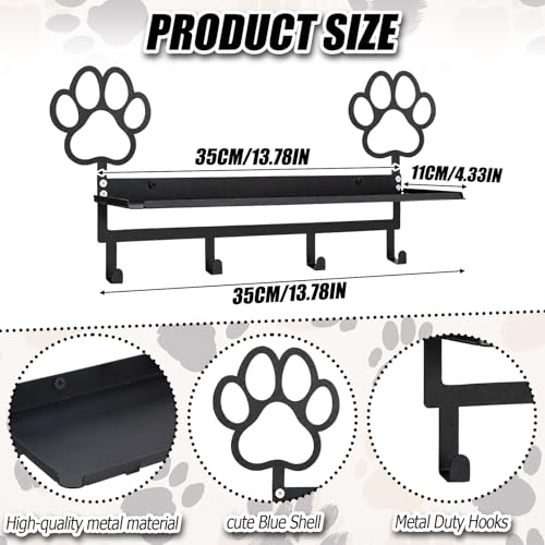 Black Dog Paw Metal Wall Mounted Coat Rack with Shelf 4 Hooks - Image 3